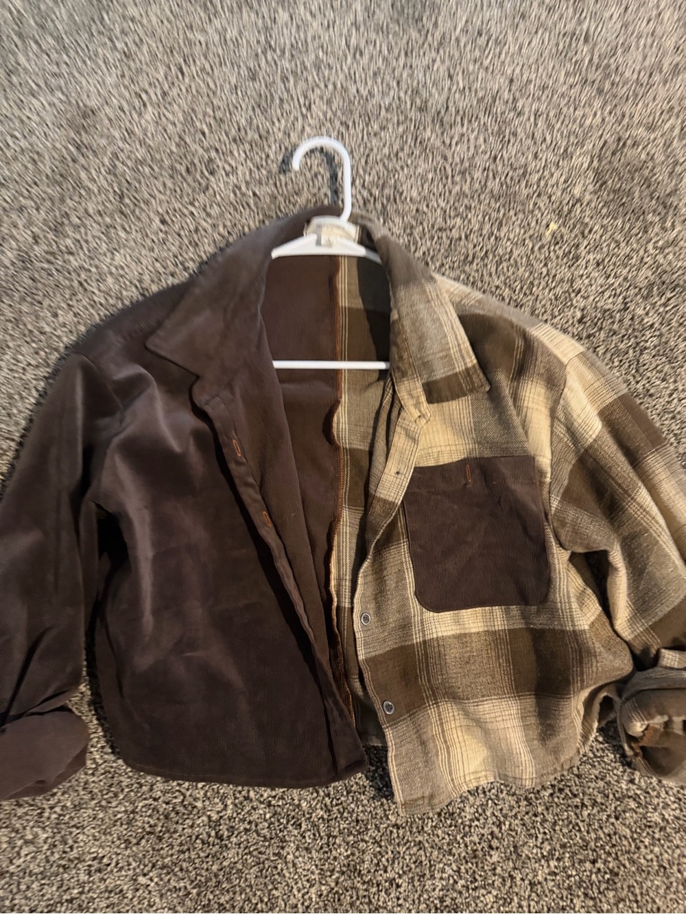 Two-Tone Brown Suede & Plaid Shacket - Picture 3 of 6